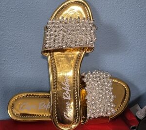 Cape Robbin Gold Pearl Slide Sandals Size 8 Wedding Prom